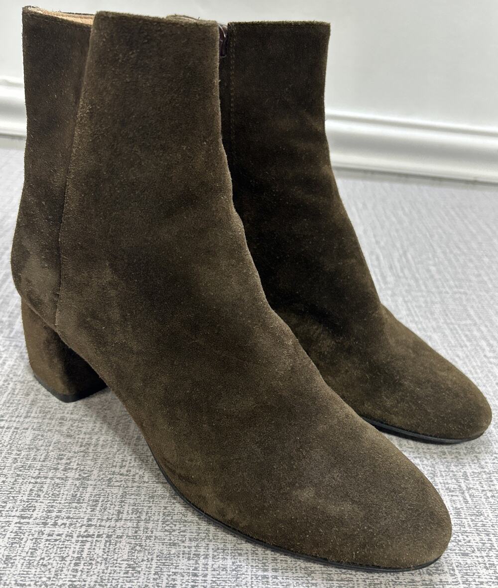 AGL Vero Cudio Suade Leather Ankle Boot 7 EU 37 Zip Sage Green Block Heel Italy
